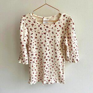 🆕 Zara Kids Ribbed Floral Printed 3/4 Sleeve Tee=Shirt